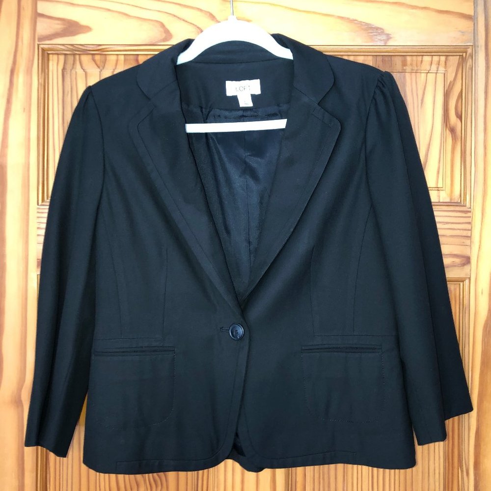 Size 6, three-quarter sleeve black blazer from Ann Taylor Loft